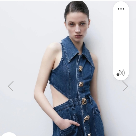 Sleeveless Dark Blue Denim Cutout Maxi Dress - Picture 2 of 4